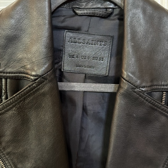 All Saints Quilted Black Leather Jacket - Picture 7 of 8